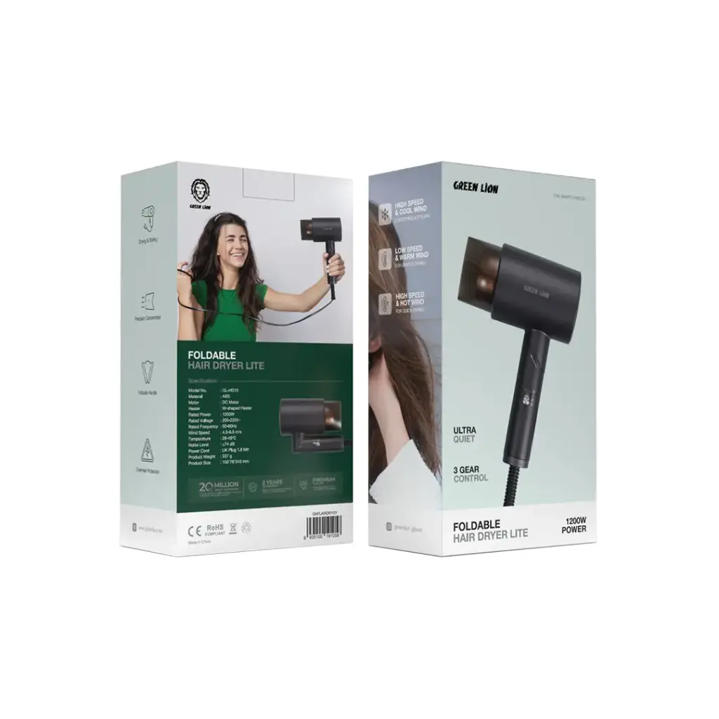 GREEN LION FOLDABLE HAIR DRYER LITE 1200W GREY GNFLAIRDRYGY thumbnail 2