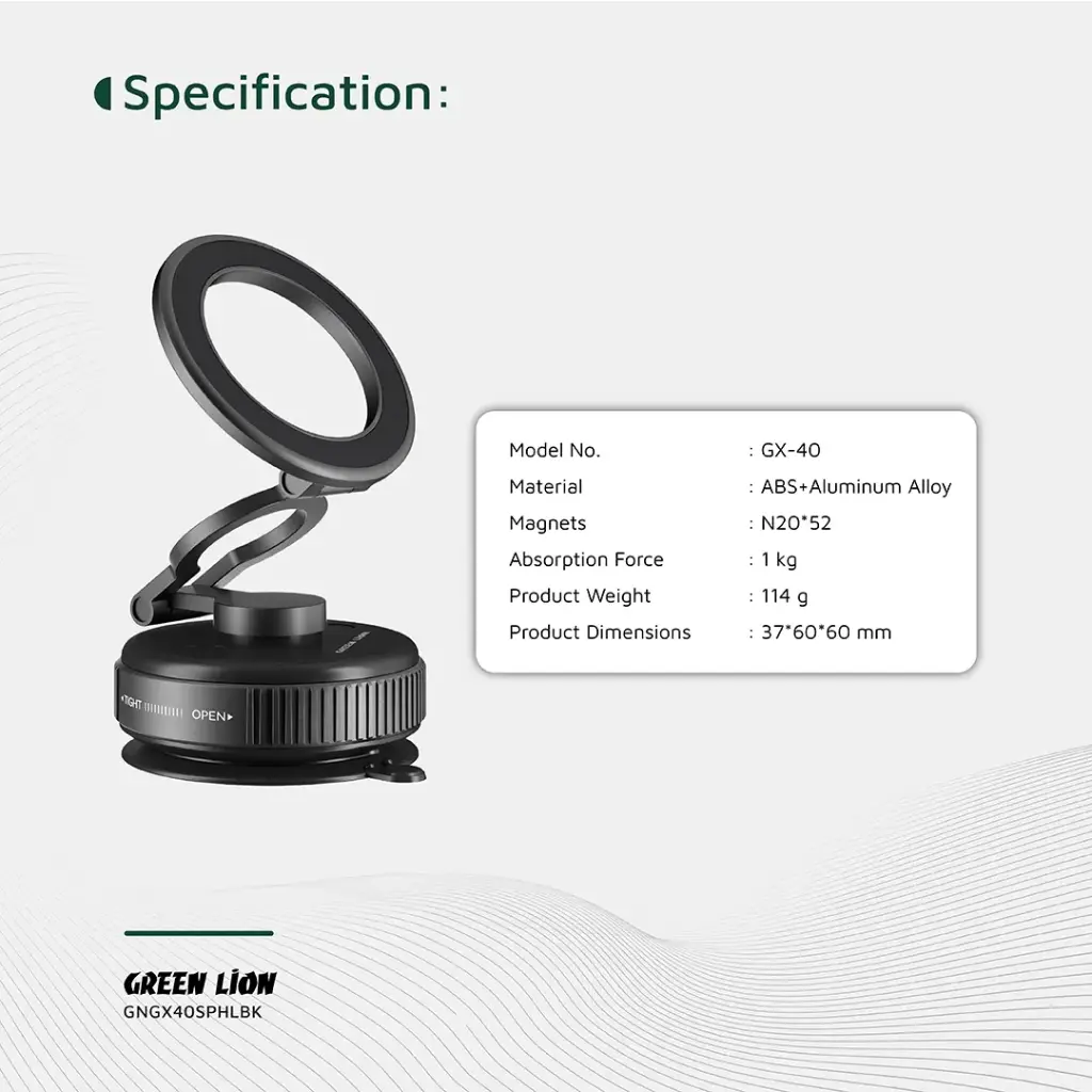 GREEN LION GX-40 MAGSAFE SUCTION PHONE HOLDER BLACK GNGX40SPHLBK thumbnail 6