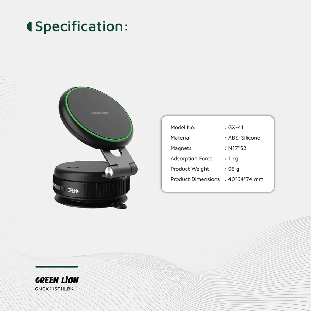 GREEN LION GX-41 MAGSAFE SUCTION PHONE HOLDER BLACK GNGX41SPHLBK thumbnail 7
