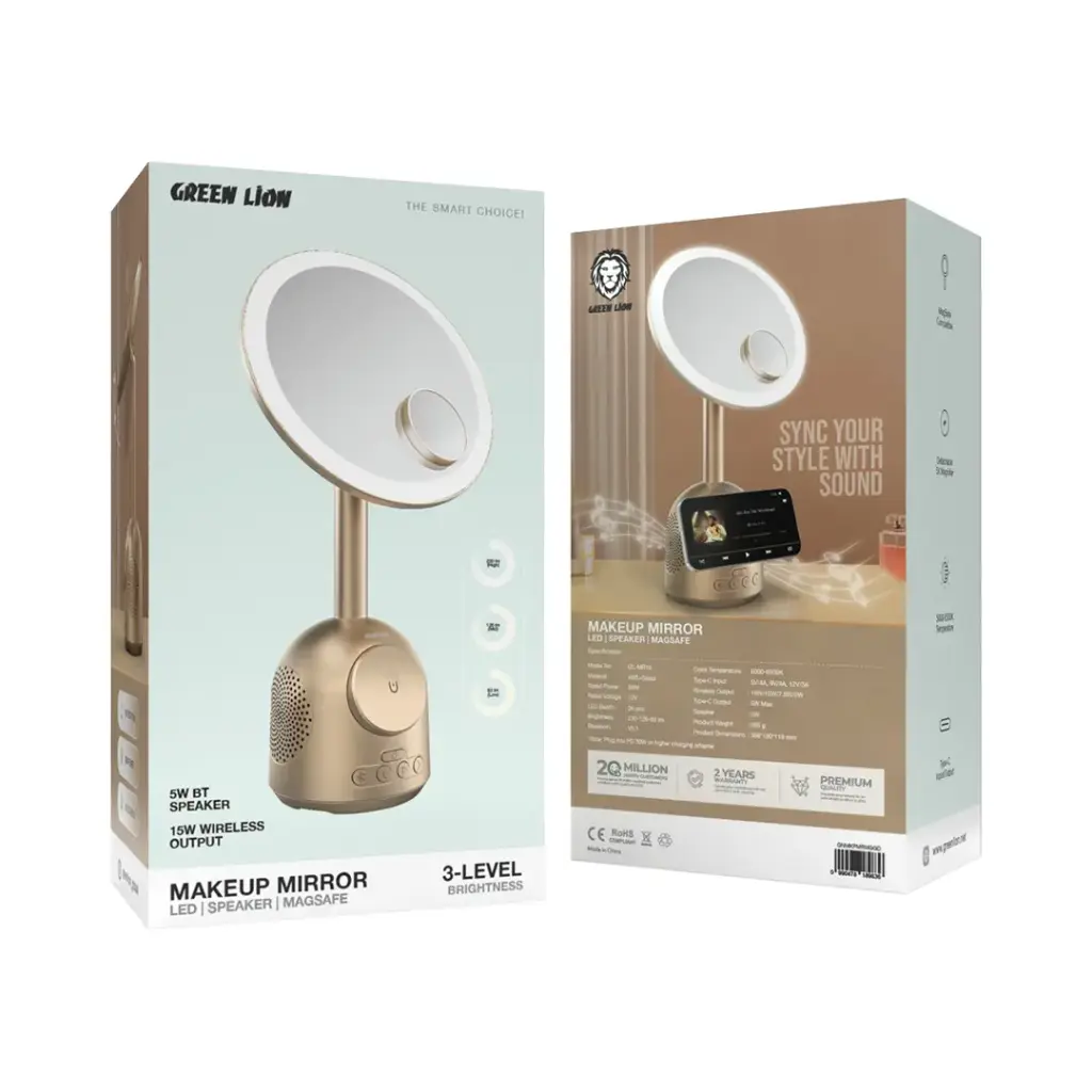GREEN LION MAKEUP MIRROR WITH SPEAKER AND MAGSAFE CHARGER GOLD GNMKPMRMGGD thumbnail 6