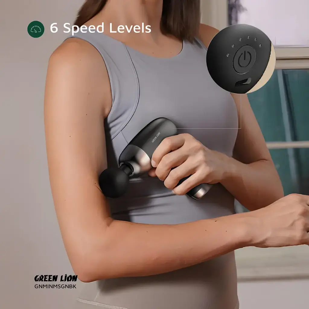 GREEN LION MINI MASSAGE GUN 6 SPEED LEVELS BLACK GNMINMSGNBK thumbnail 12