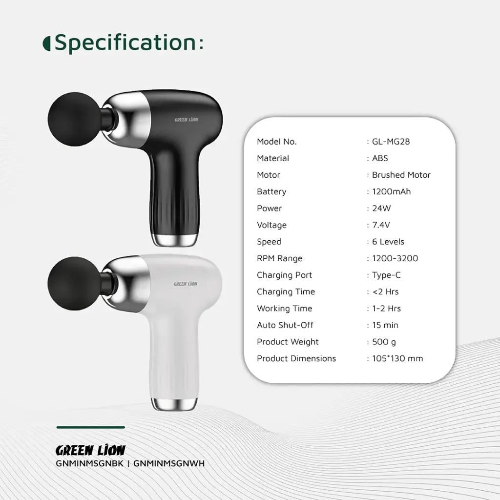 GREEN LION MINI MASSAGE GUN 6 SPEED LEVELS BLACK GNMINMSGNBK thumbnail 8