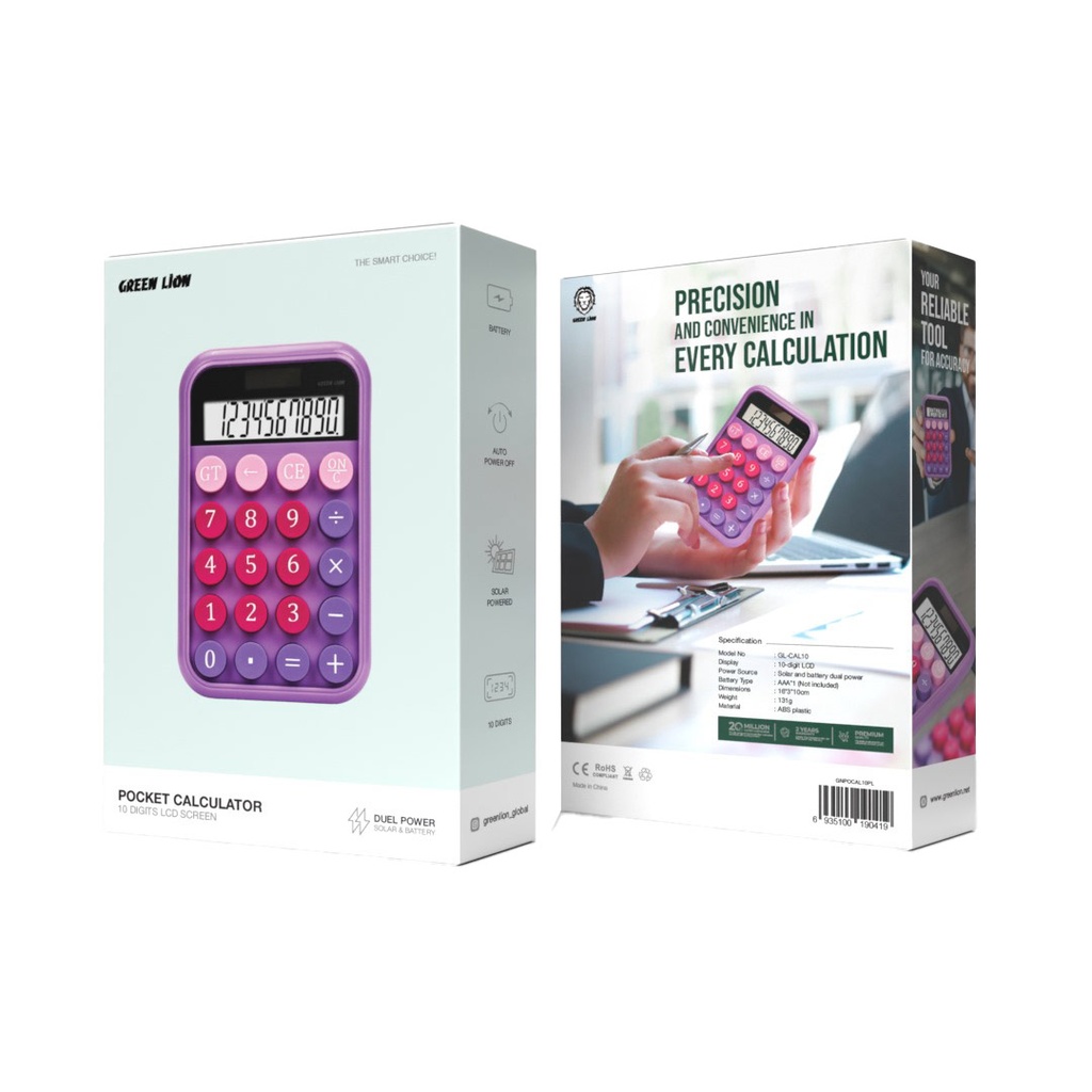 GREEN LION POCKET CALCULATOR 10 DIGITS PURPLE GNPOCAL10PL thumbnail 5