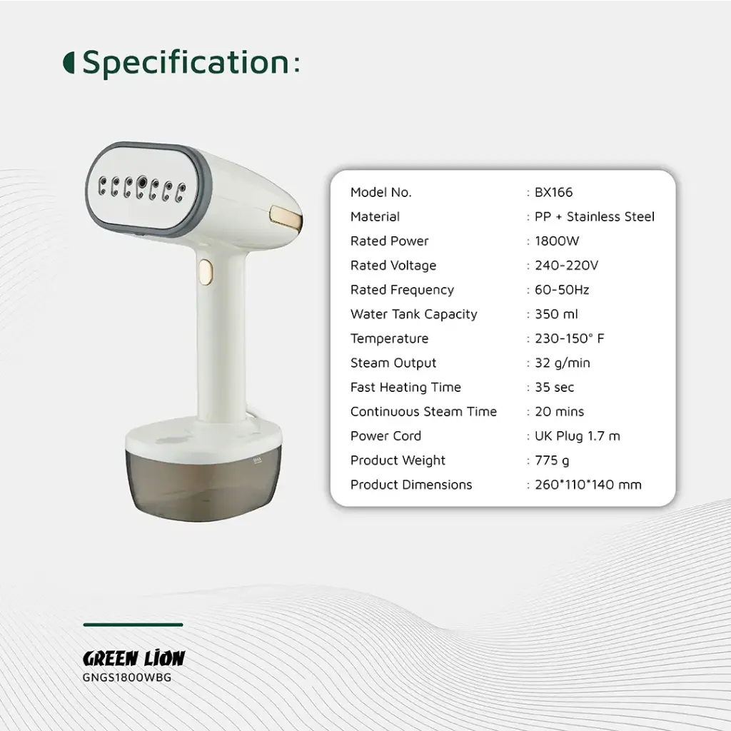 GREEN LION GARMENT STEAMER 1800W BEIGE GNGS1800WBG thumbnail 7