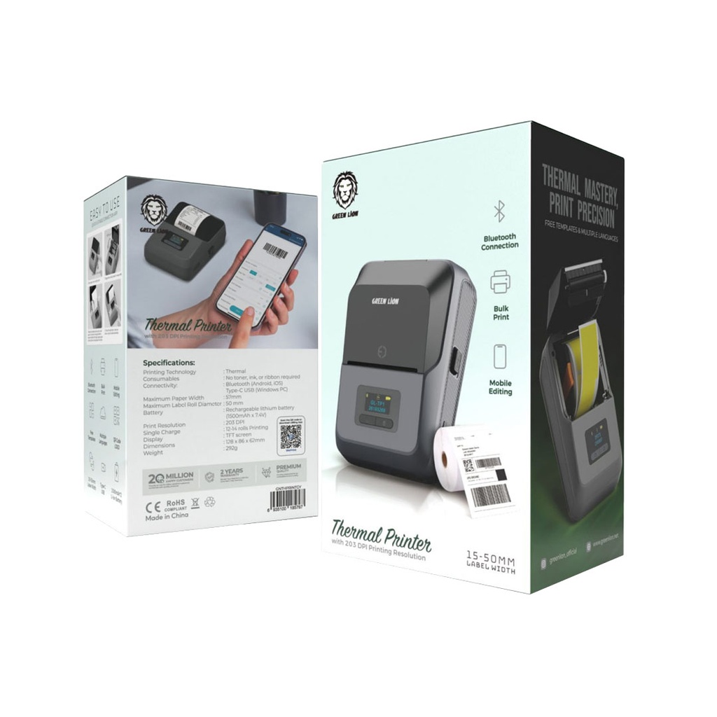 GREEN LION THERMAL PRINTER 15-50MM LABEL WIDTH GREY GNTHPRINTGY thumbnail 3