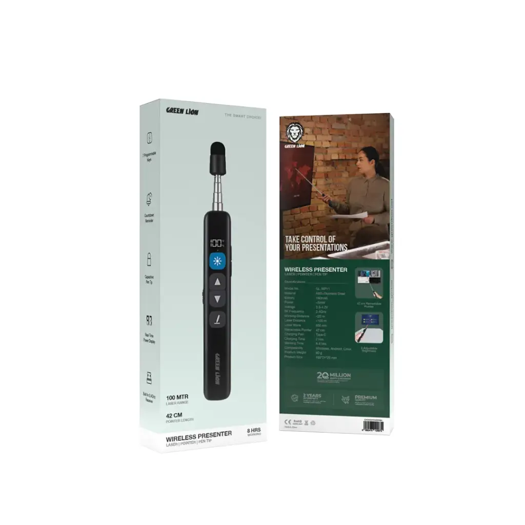 GREEN LION WIRELESS PRESENTER WITH RETRACTABLE POINTER BLACK GNWSPRWRPBK thumbnail 3