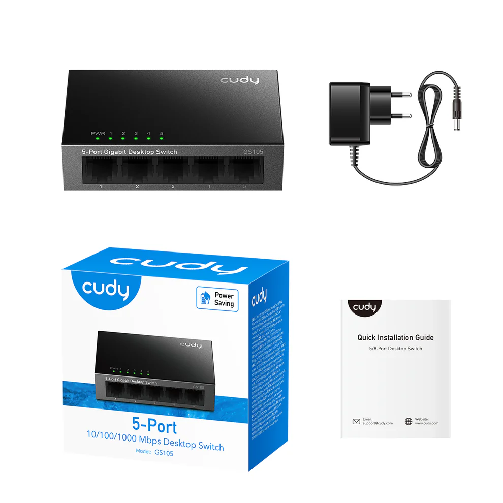 Cudy 5-Port Gigabit Ethernet Network Switch (Black, GS105D) - Compact and High-Speed Connectivity thumbnail 5