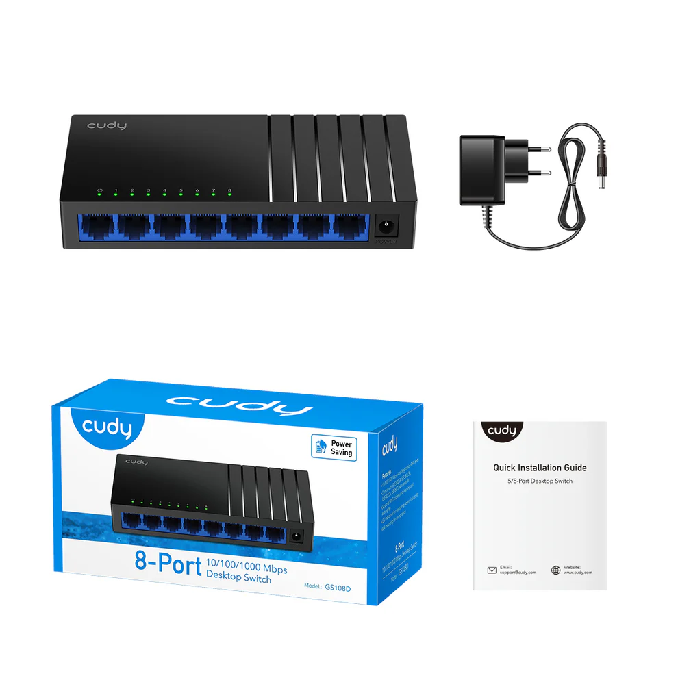 Cudy 8-Port Gigabit Network Switch (Black, GS108D) - High-Speed Ethernet Connectivity thumbnail 4