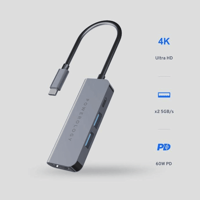 POWEROLOGY 4 IN 1 USB C HUB WITH HDMI USB 3.0 GRAY P4CHBGY thumbnail 5