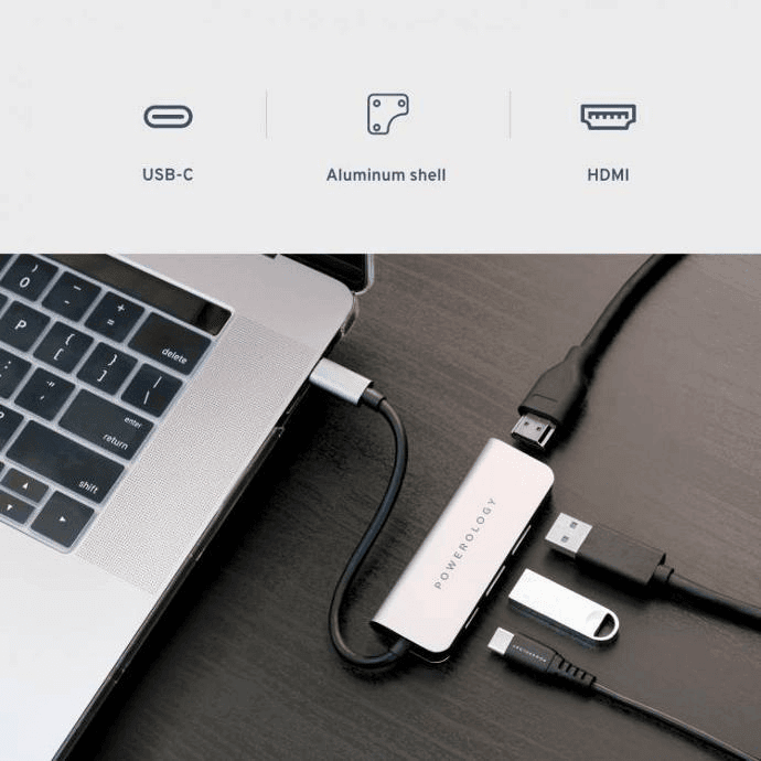 POWEROLOGY 4 IN 1 USB C HUB WITH HDMI USB 3.0 GRAY P4CHBGY thumbnail 7