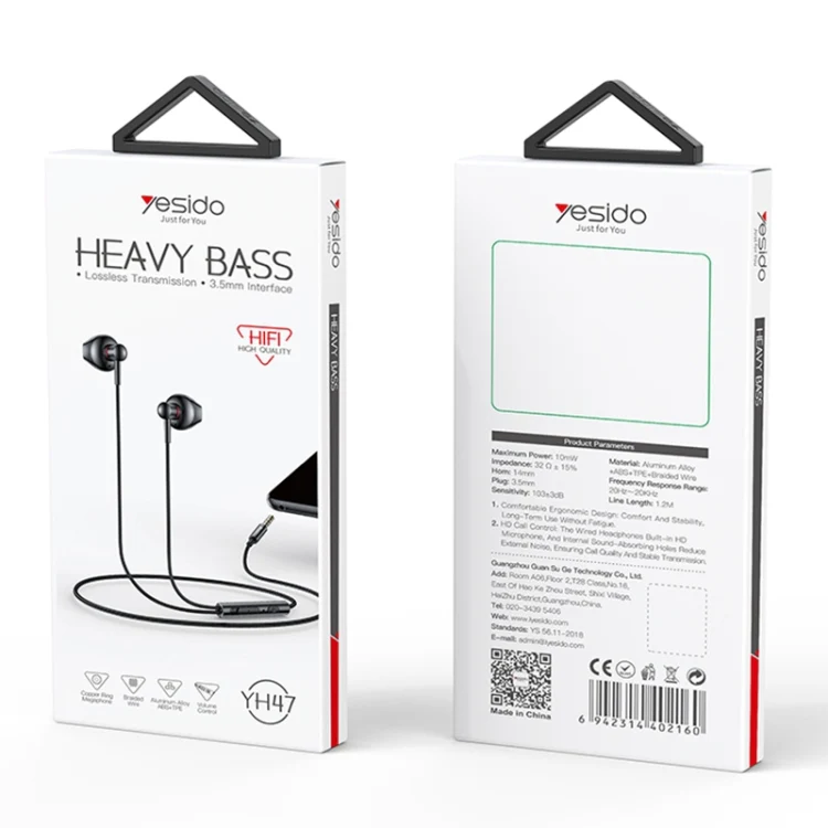 YESIDO ALUMINIUM ALLOY 3.5MM JACK WIRED EARPHONE BLACK YH47 thumbnail 21