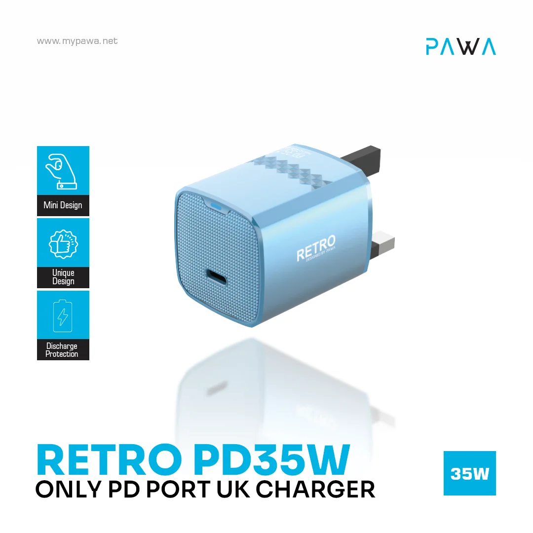 PAWA RETRO PD35W ONLY PD PORT UK CHARGER BLUE TITANIUM PW-TCRT35UK-BLTT thumbnail 4