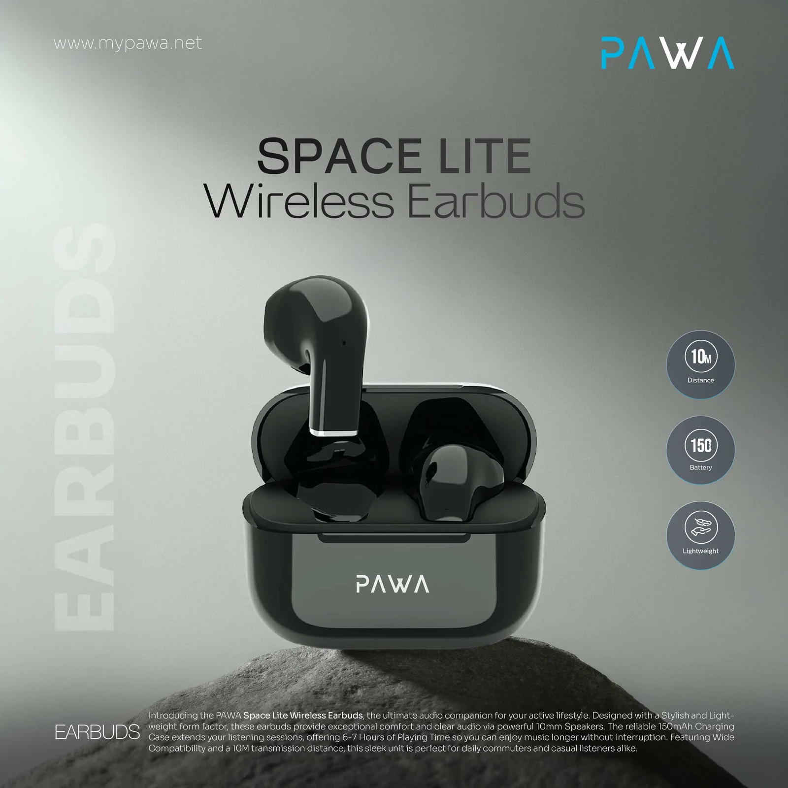 PAWA SPACE LITE WIRELESS EARBUDS BLACK PW-EBW055-BK thumbnail 7