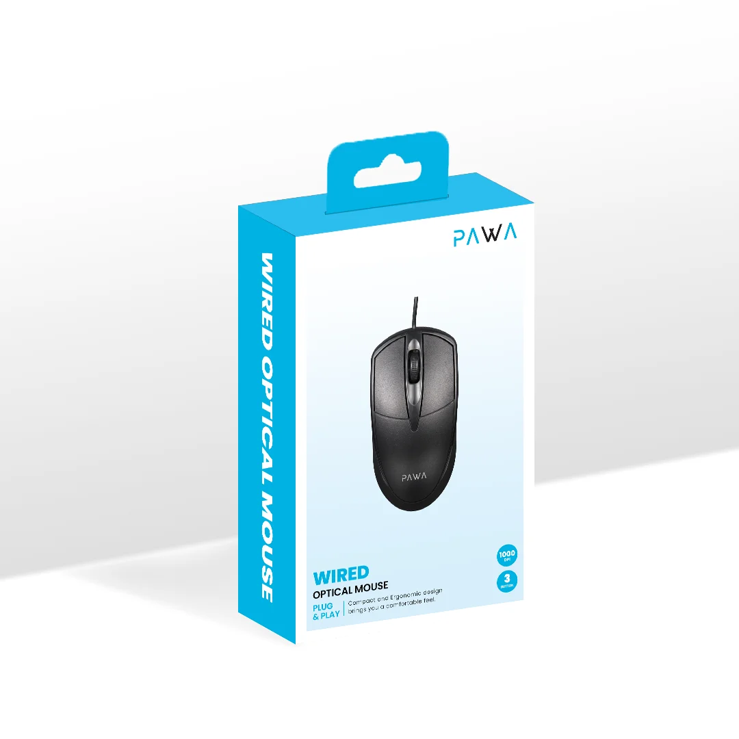 PAWA WIRED OPTICAL MOUSE BLACK PW-MWN2TC15-BK thumbnail 2