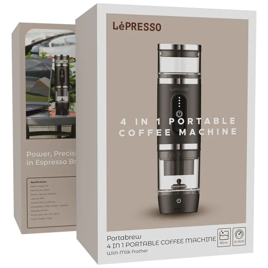LEPRESSO PORTABREW 4 IN 1 PORTABLE COFFEE MACHINE WITH MILK FROTHER BLACK LPCFFM4IN1BK thumbnail 3