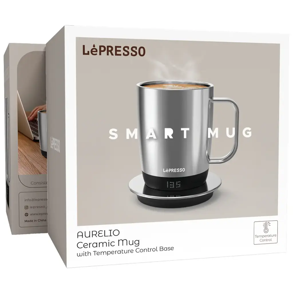 LEPRESSO AURELIO CERAMIC MUG WITH TEMPERATURE CONTROL BASE SILVER LPCFFACM0062SL thumbnail 5