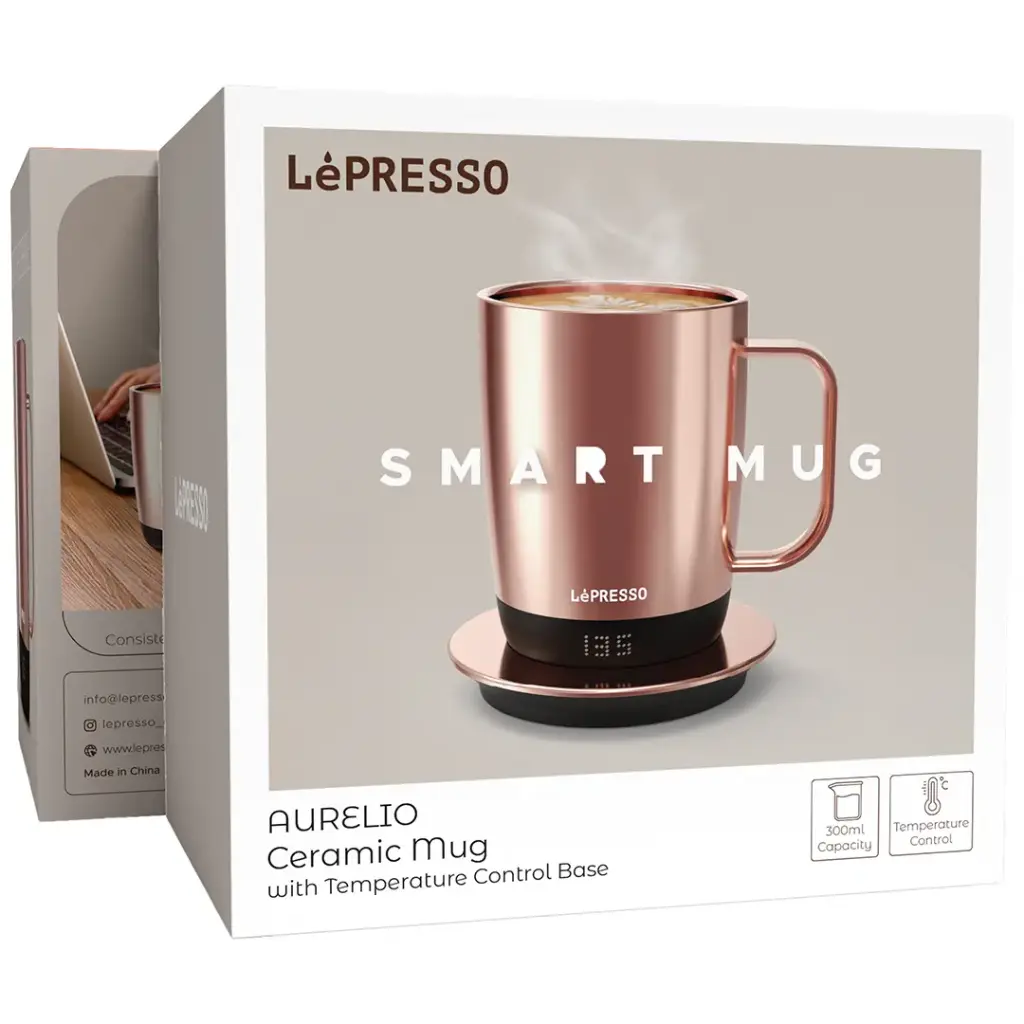 LEPRESSO AURELIO CERAMIC MUG WITH TEMPERATURE CONTROL BASE ROSE GOLD LPCFFACM0062RG thumbnail 5