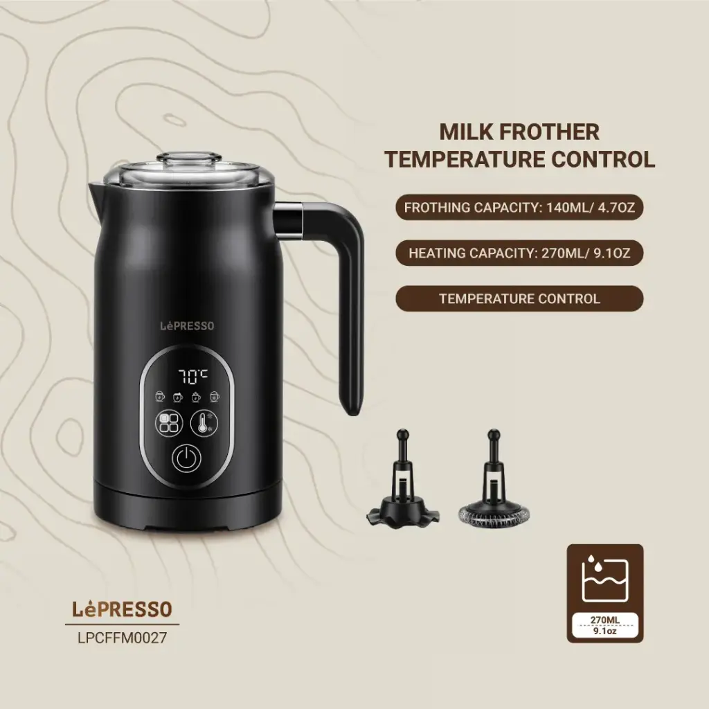 LEPRESSO FOUR FROTH MILK FROTHER TEMPERATURE CONTROL 270ML BLACK LPCFFM0027 thumbnail 8