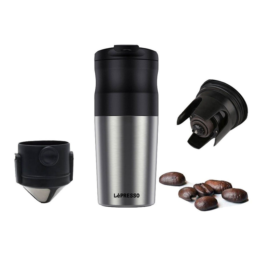 LEPRESSO PORTABLE MUG BURR GRINDER COFFEE MAKER 400ML SLIVER LPCMGSM thumbnail 7
