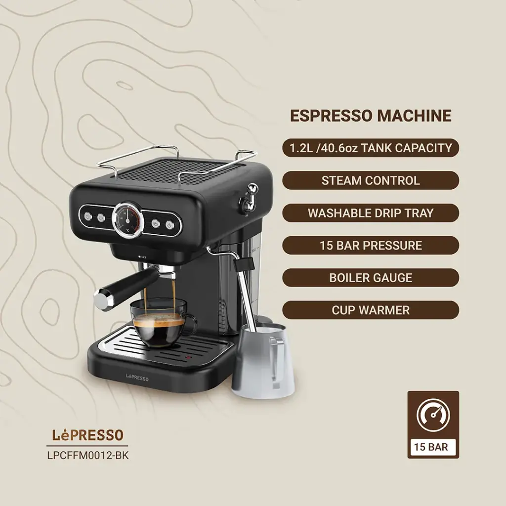 LEPRESSO RETRO ESPRESSO MACHINE BOILER GAUGE AND MILK STEAMER LP012 WHITE LPCFFM0012-WH thumbnail 10