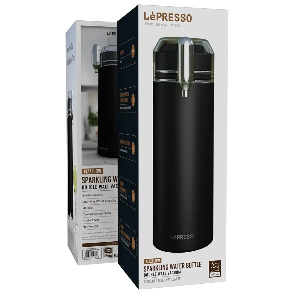 LEPRESSO 750ML DOUBLE WALL VACUUM FUNCTIONAL SPARKLING WATER BOTTLE BLACK LPWB750MLBK thumbnail 3