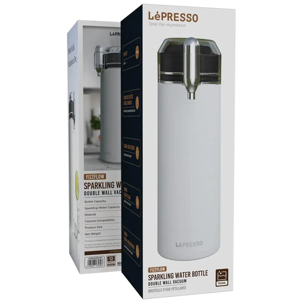 LEPRESSO 750ML DOUBLE WALL VACUUM FUNCTIONAL SPARKLING WATER BOTTLE WHITE LPWB750MLWH thumbnail 3