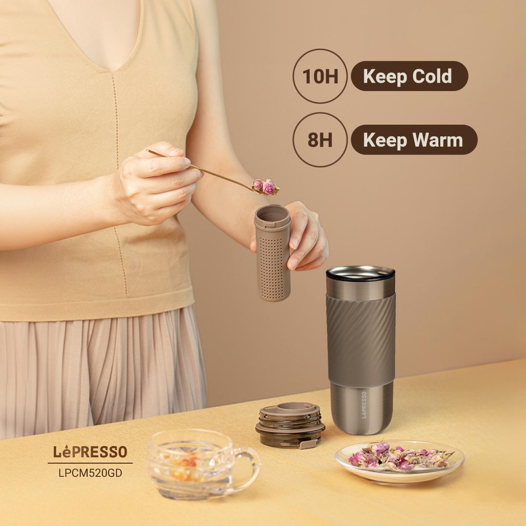 LEPRESSO THERMAL TUMBLER WITH INFUSION FILTER GOLD LPCM520GD thumbnail 3