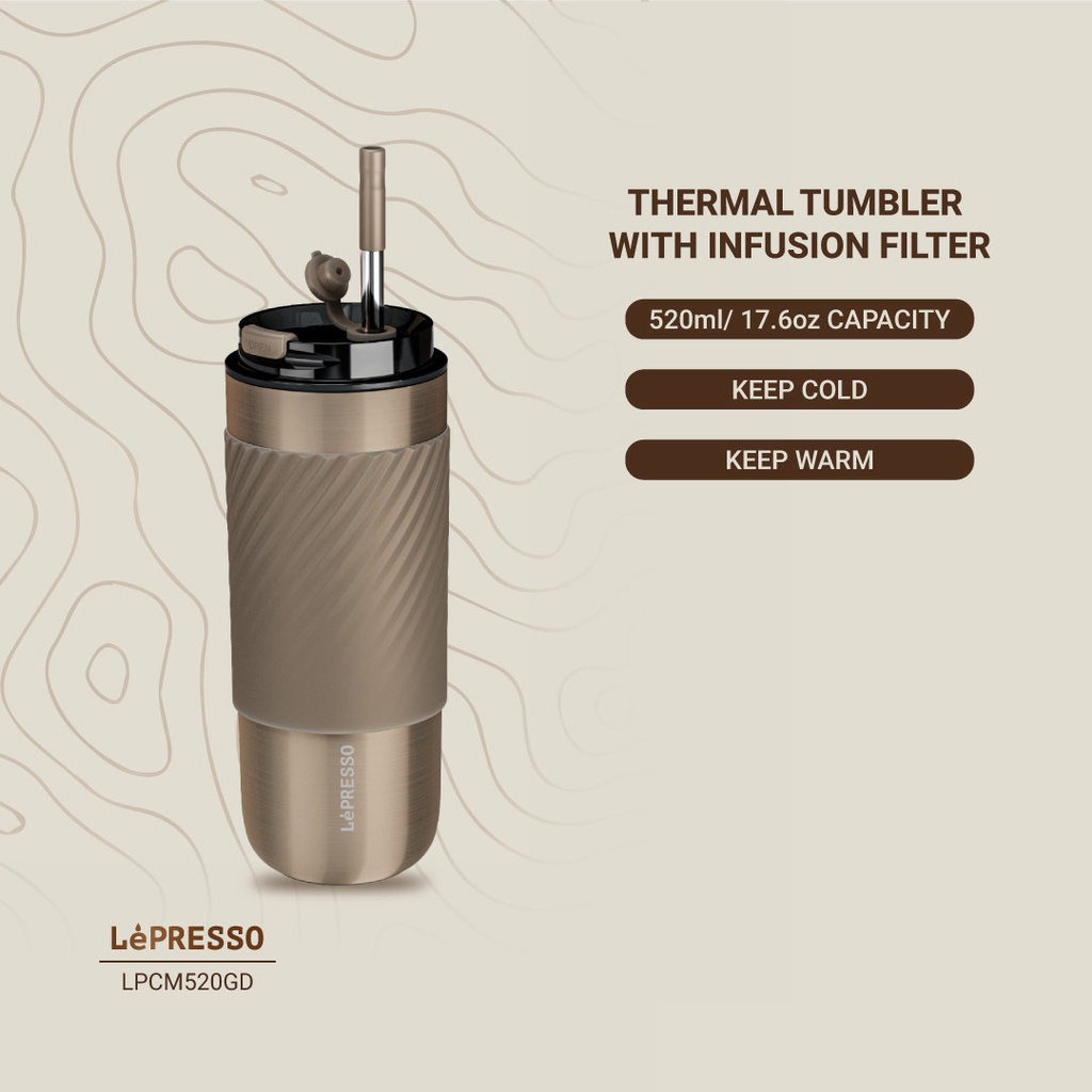 LEPRESSO THERMAL TUMBLER WITH INFUSION FILTER GOLD LPCM520GD thumbnail 6