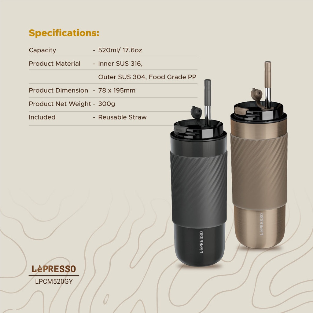 LEPRESSO THERMAL TUMBLER WITH INFUSION FILTER GOLD LPCM520GD thumbnail 9