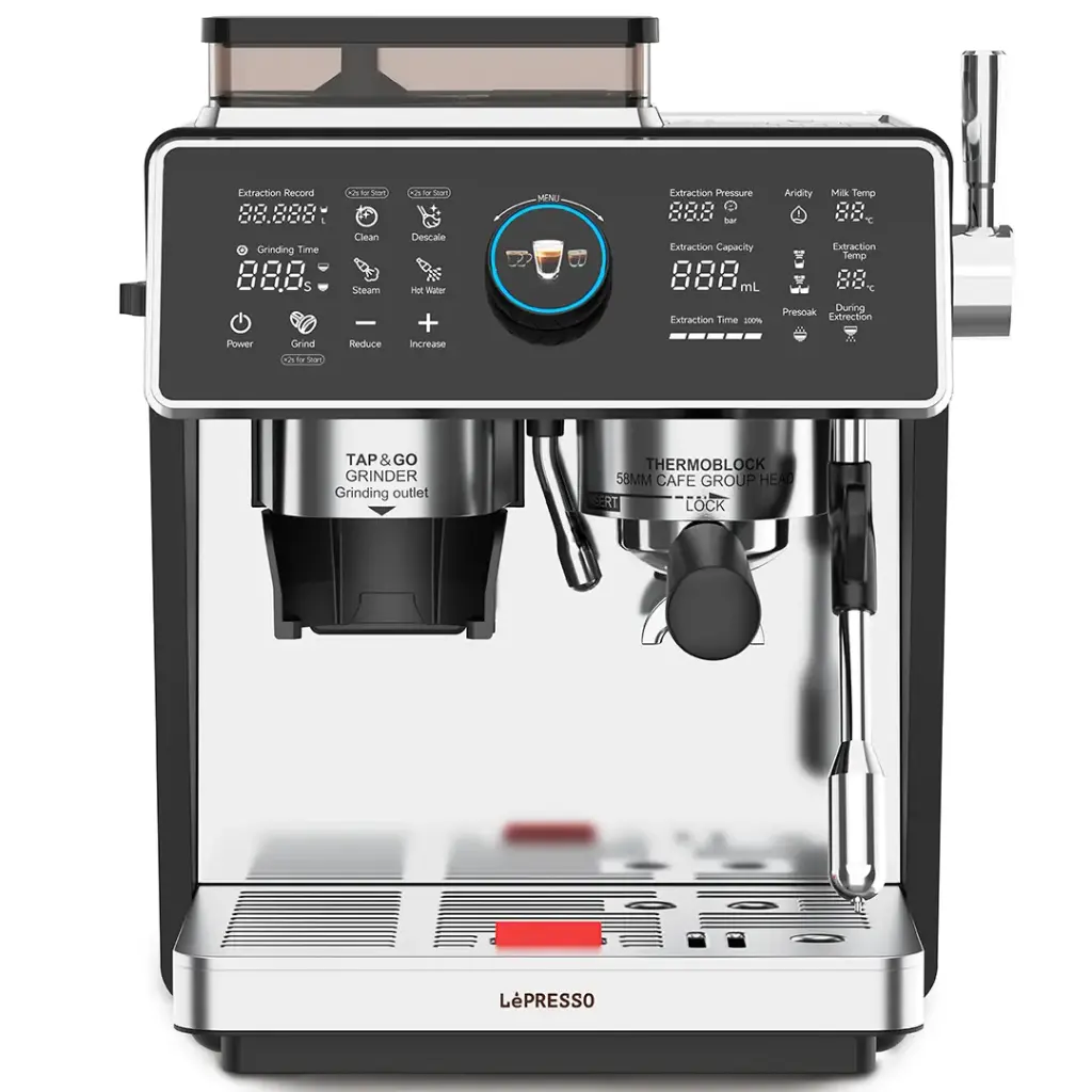 LEPRESSO VIVENTE SEMI AUTOMATIC DUAL BOILER COFFEE MACHINE WITH TOUCH DISPLAY SILVER LPCFFVSA0047SL thumbnail 4