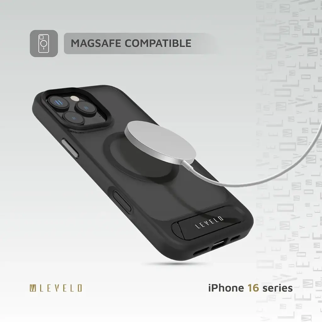 LEVELO IPHONE 16 PRO MATTEO CASE WITH BOTTOM STAND GRIP LVLMCBSG16PBK thumbnail 5