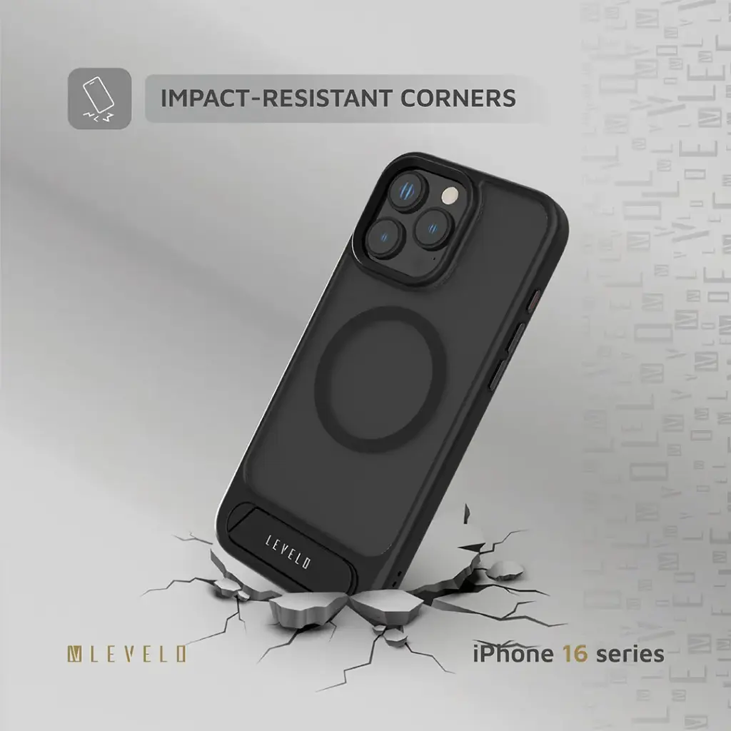 LEVELO IPHONE 16 PRO MATTEO CASE WITH BOTTOM STAND GRIP LVLMCBSG16PBK thumbnail 3