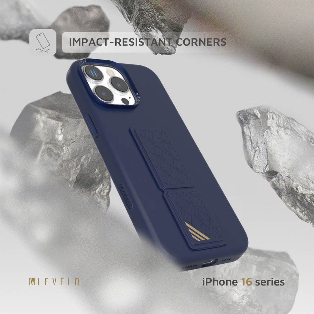 LEVELO IPHONE 16 PRO MAX MORPHIX SILICONE CASE WITH LEATHER GRIP DARK BLUE LVLMSL16PMDB thumbnail 9