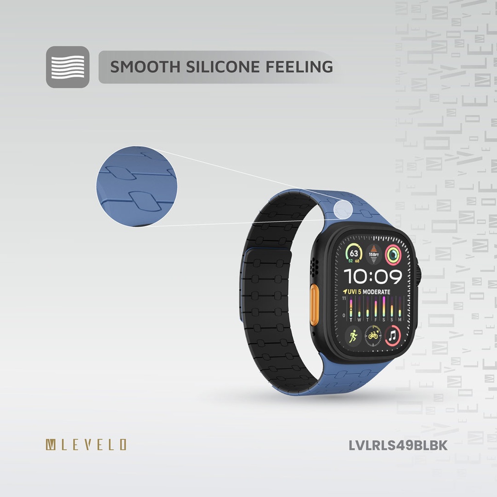 LEVELO APPLE WATCH SE 49/45 MM ROYALLINK SILICONE STRAP WITH MAGNET BLUE/BLACK LVLRLS49BLBK thumbnail 14
