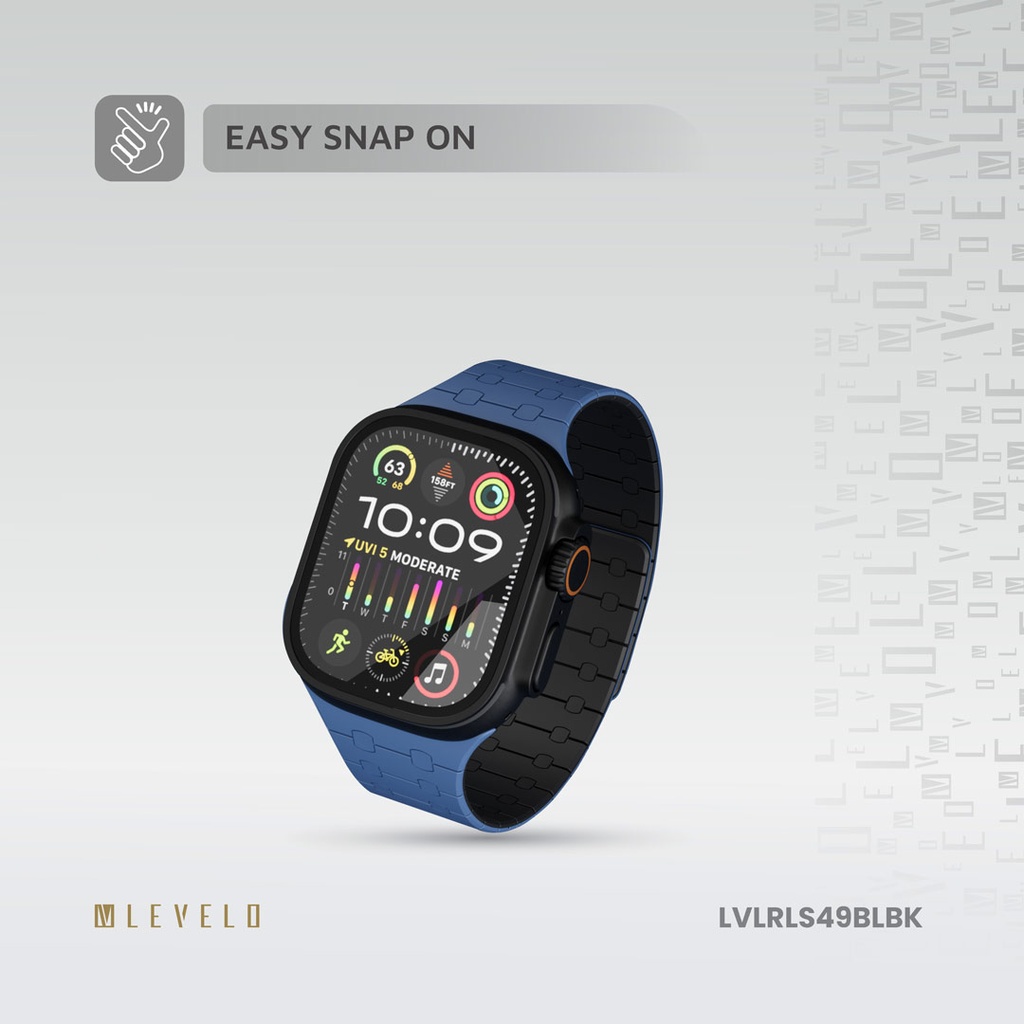 LEVELO APPLE WATCH SE 49/45 MM ROYALLINK SILICONE STRAP WITH MAGNET BLUE/BLACK LVLRLS49BLBK thumbnail 13
