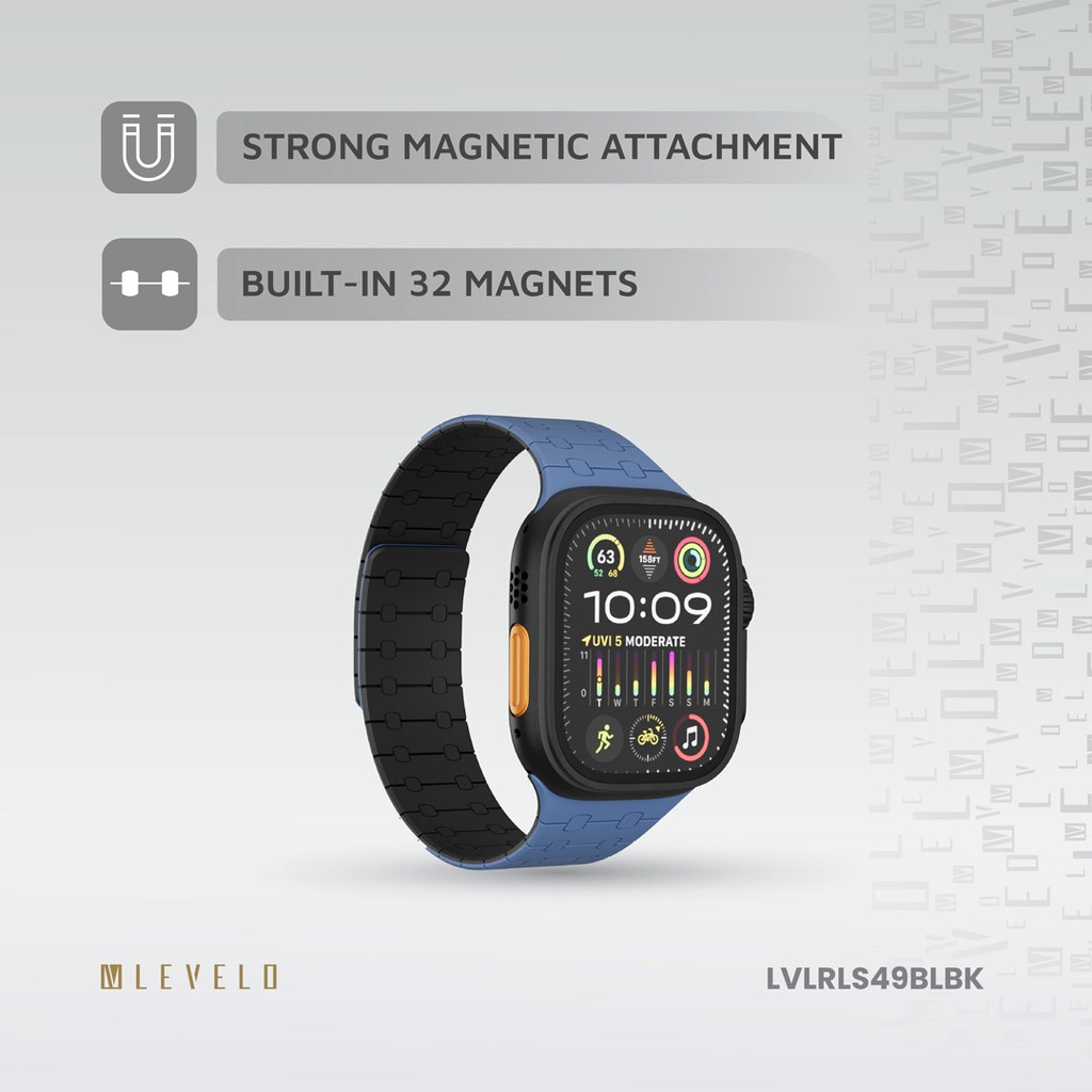 LEVELO APPLE WATCH SE 49/45 MM ROYALLINK SILICONE STRAP WITH MAGNET BLUE/BLACK LVLRLS49BLBK thumbnail 12