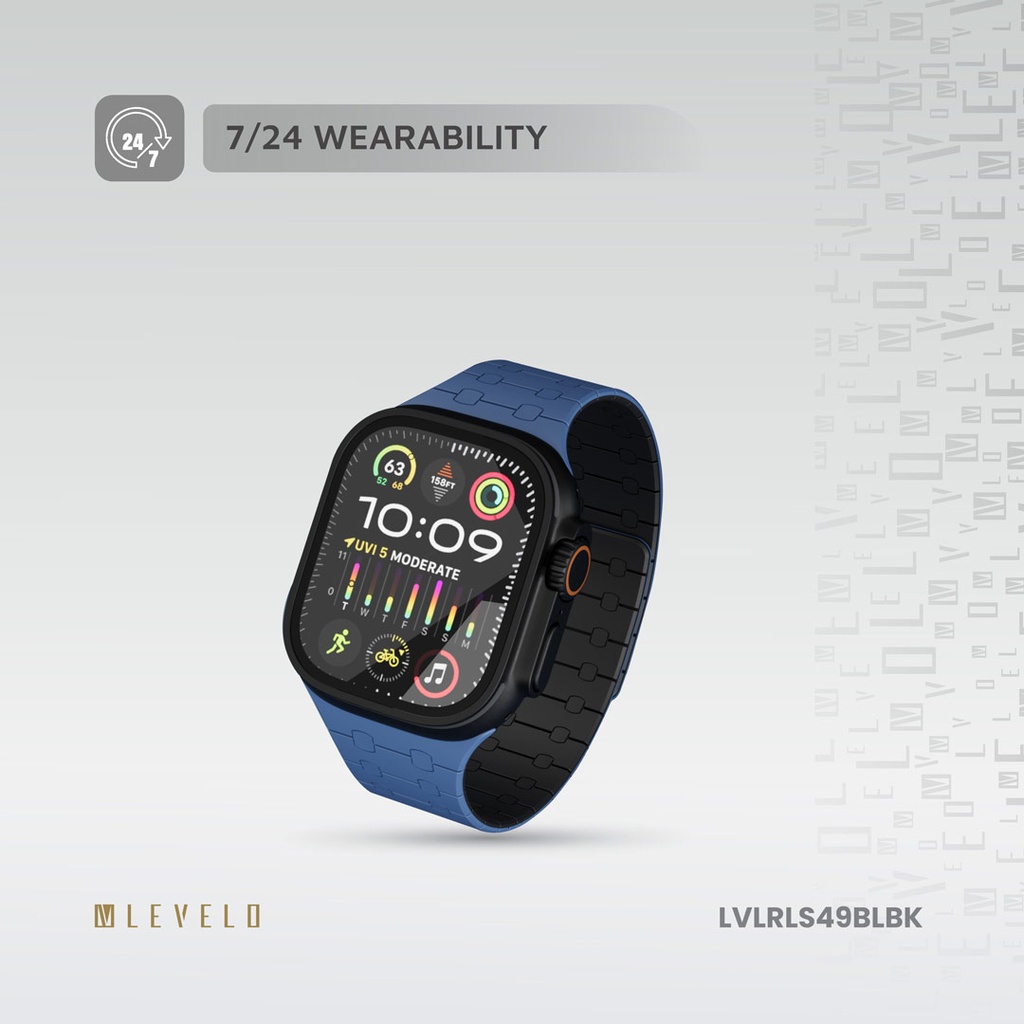 LEVELO APPLE WATCH SE 49/45 MM ROYALLINK SILICONE STRAP WITH MAGNET BLUE/BLACK LVLRLS49BLBK thumbnail 10