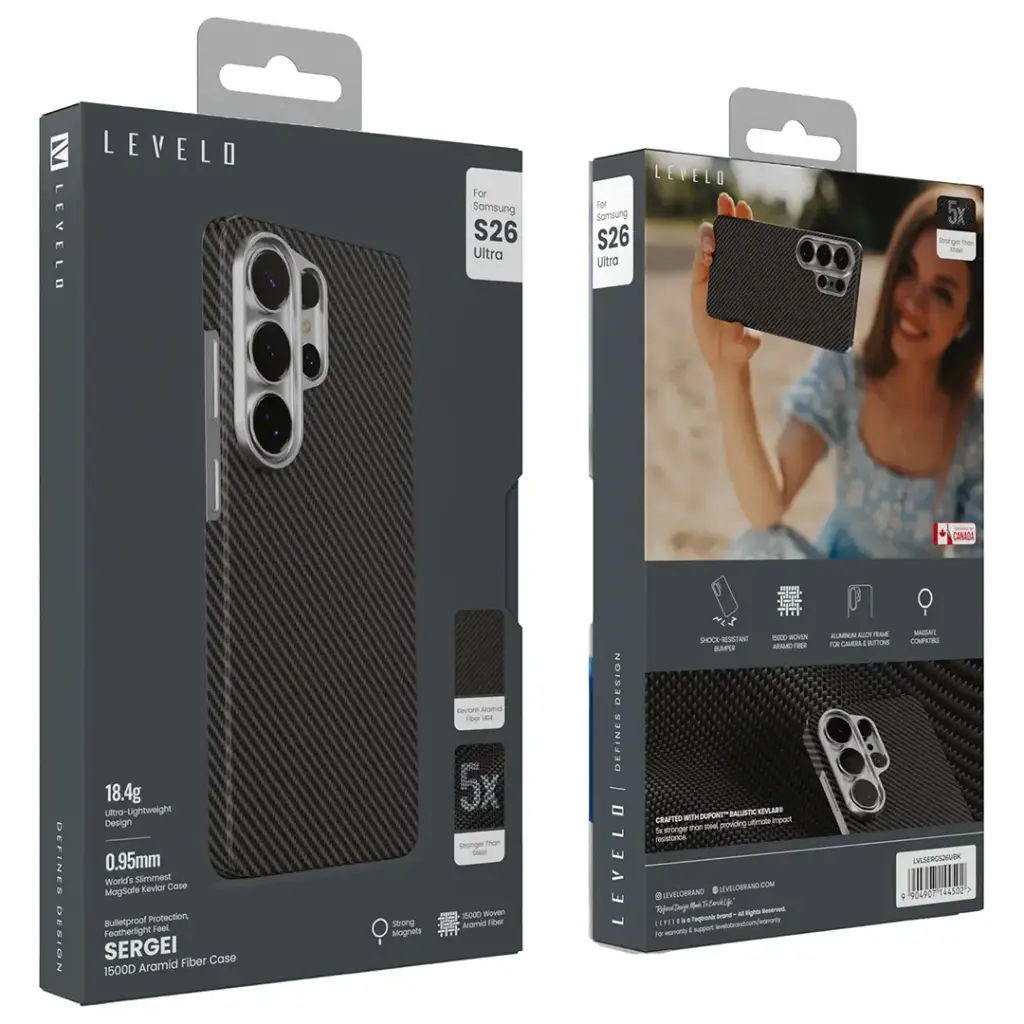LEVELO SAMSUNG GALAXY S26 ULTRA SERGEI 1500D ARAMID FIBER CASE BLACK LVLSERGS26UBK thumbnail 7