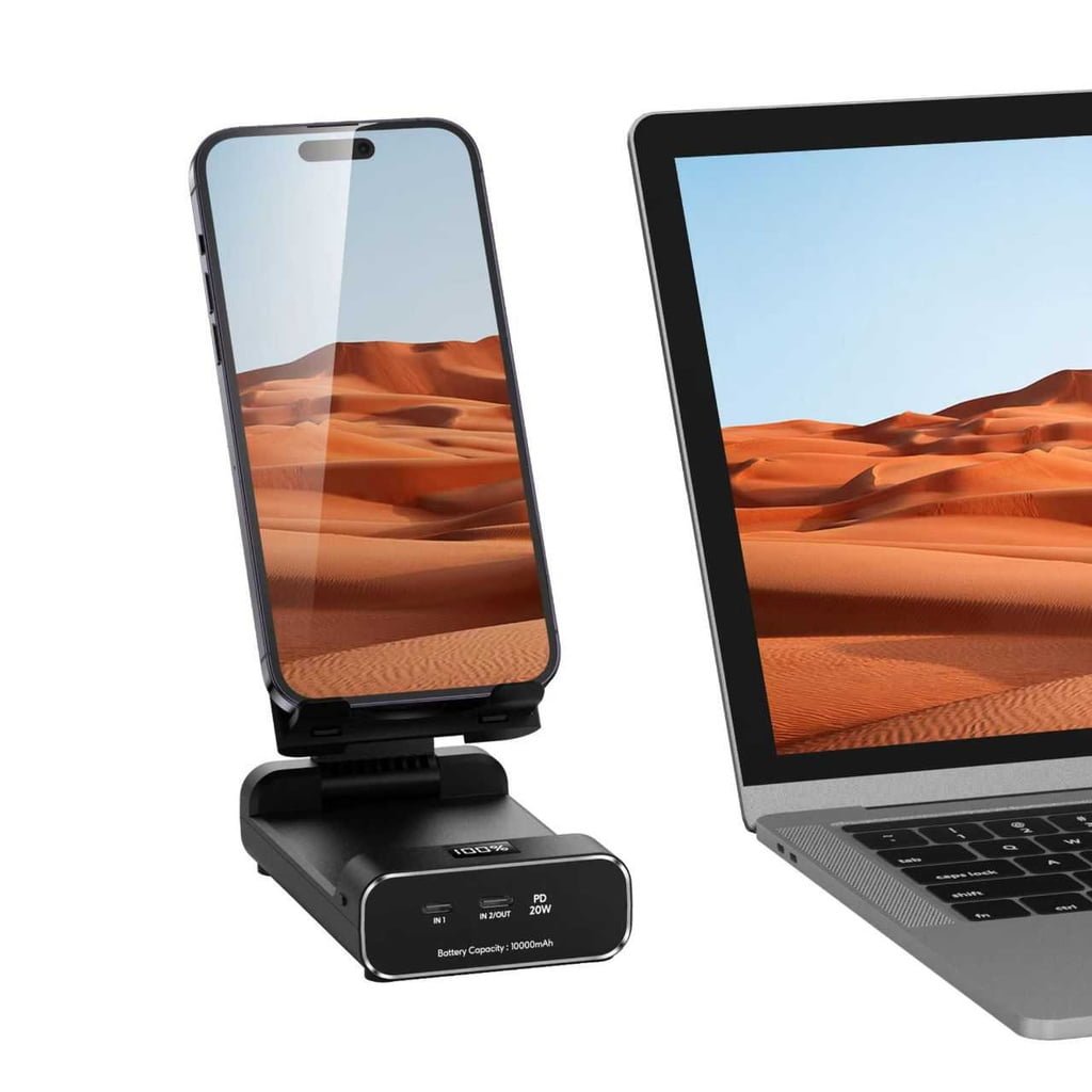 GREEN LION POWER BANK 10000MAH & FOLDABLE MOBILE STAND BLACK GNFLDPBSTBK thumbnail 5