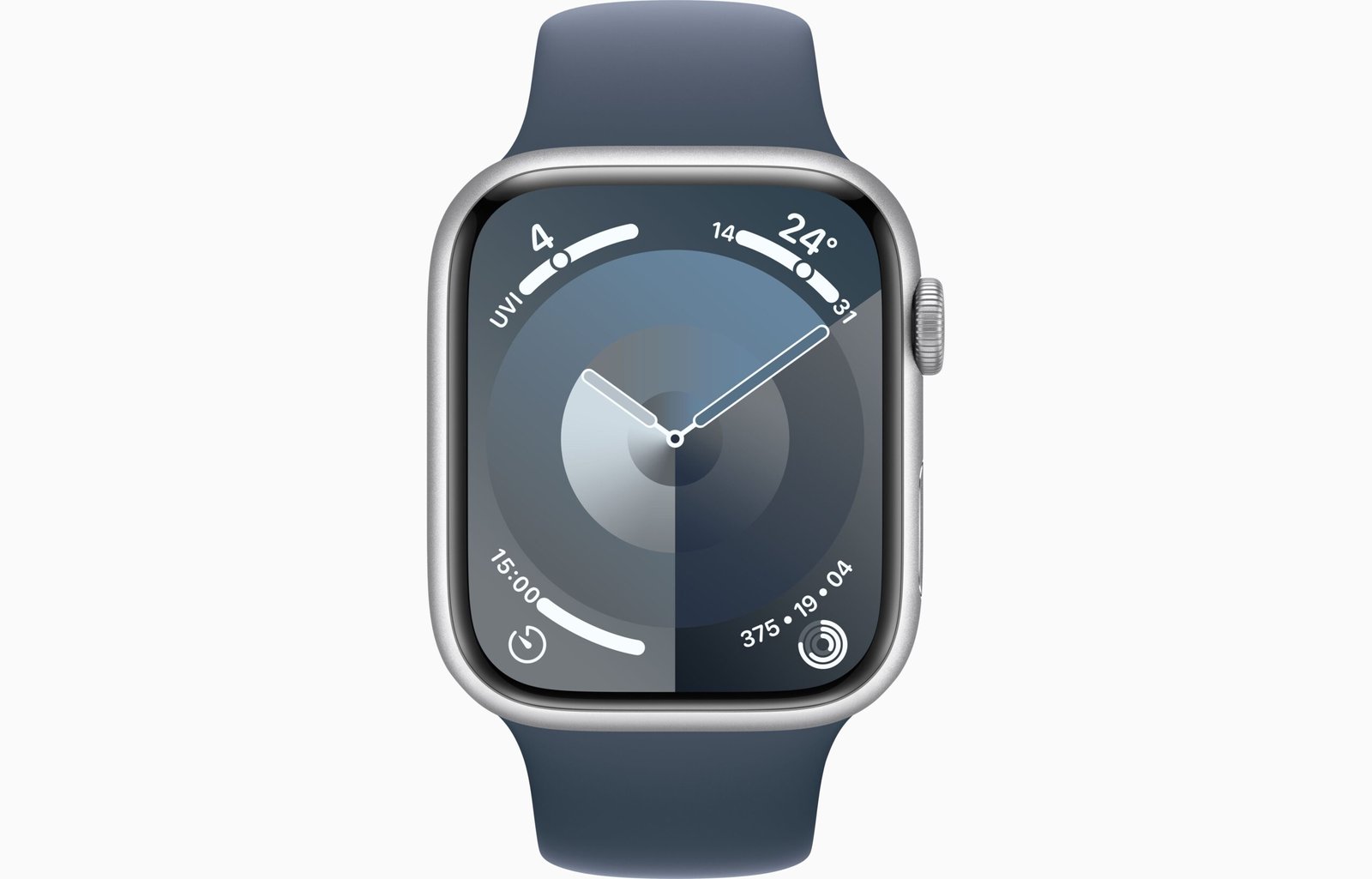 APPLE WATCH SERIES 9 GPS 45MM SILVER ALUMINIUM CASE WITH STORM BLUE SPORT BAND thumbnail 3
