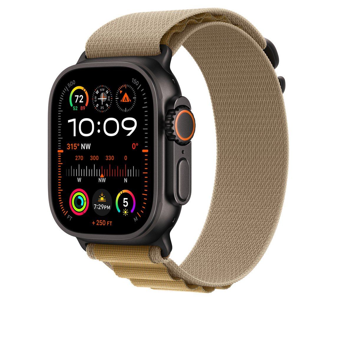 Apple Watch Ultra 49mm - Black Titanium Case with Tan Alpine Loop Large, MYQ23 thumbnail 5