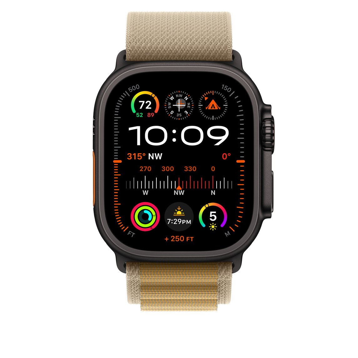 Apple Watch Ultra 49mm - Black Titanium Case with Tan Alpine Loop Large, MYQ23 thumbnail 4