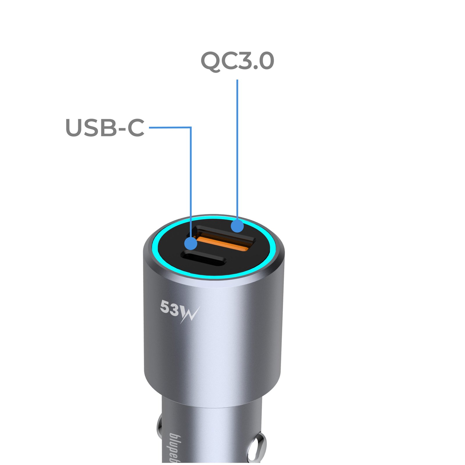 BLUPEBBLE NAVI POWER 53W WITH 1XUSB-C PD AND 1XUSB-A QC CAR CHARGER BP-CC053-SG thumbnail 11