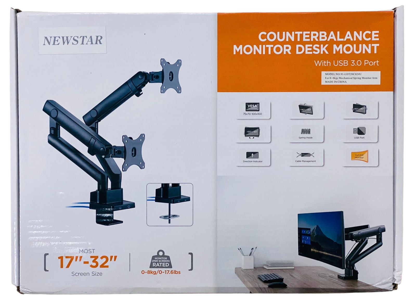 NEWSTAR DUAL MONITOR DESK MOUNT WITH USB PORT 91-LDT20C024U thumbnail 3