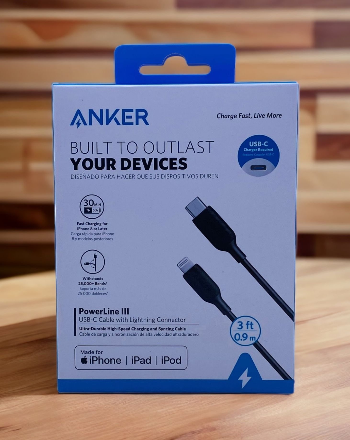 ANKER POWERLINE III USB-C TO LIGHTNING 2.0 CABLE 3FT WHITE/BLACK thumbnail 4