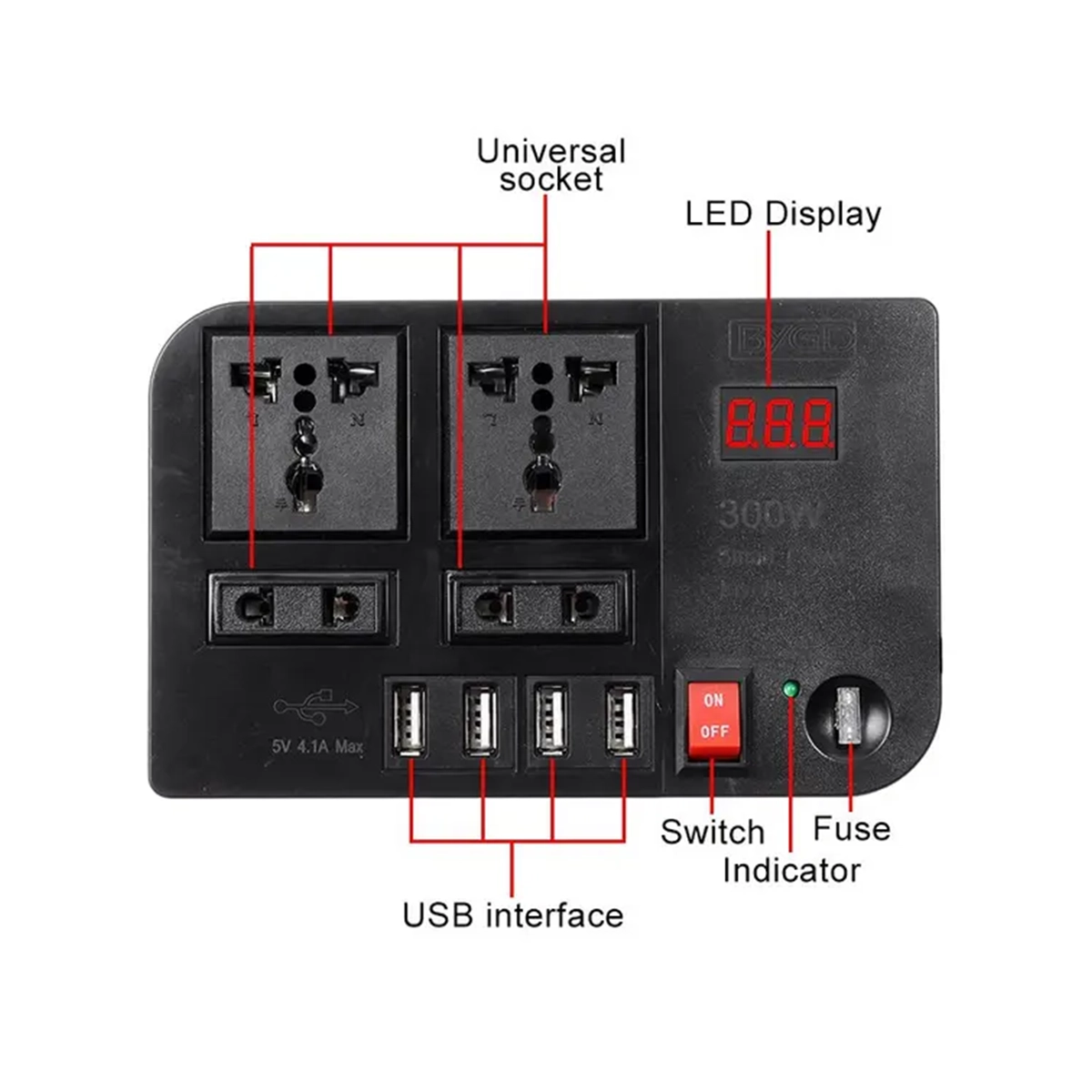 BYGD CAR POWER INVERTER 2 SOCKET 300W E8982 thumbnail 5
