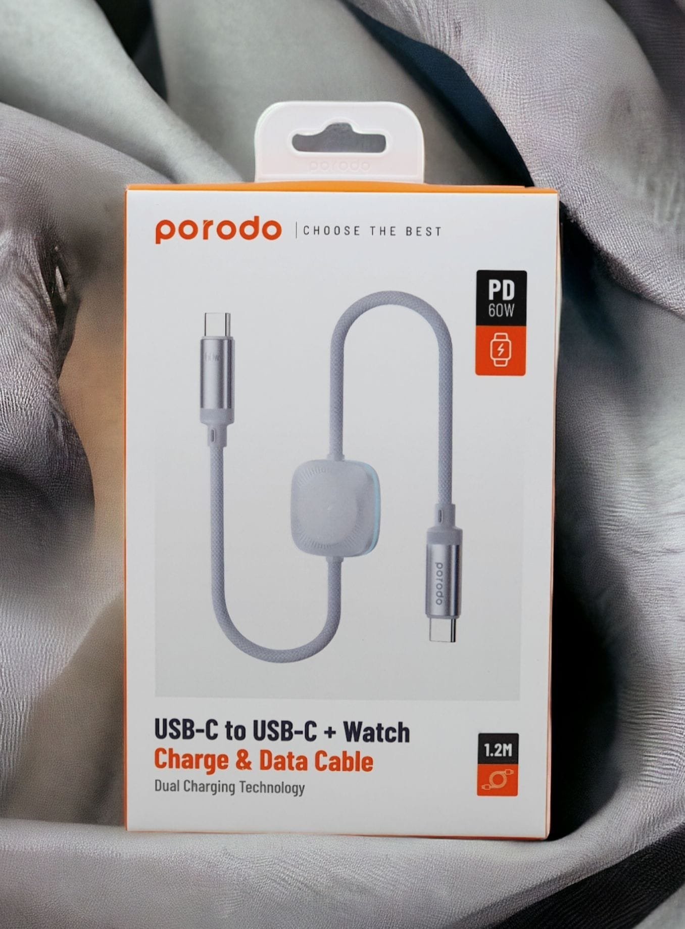 PORODO USB C TO USB C WITH WATCH CHARGE & DATA CABLE 1.2M WHITE PD-2N1CCWC-WH thumbnail 4