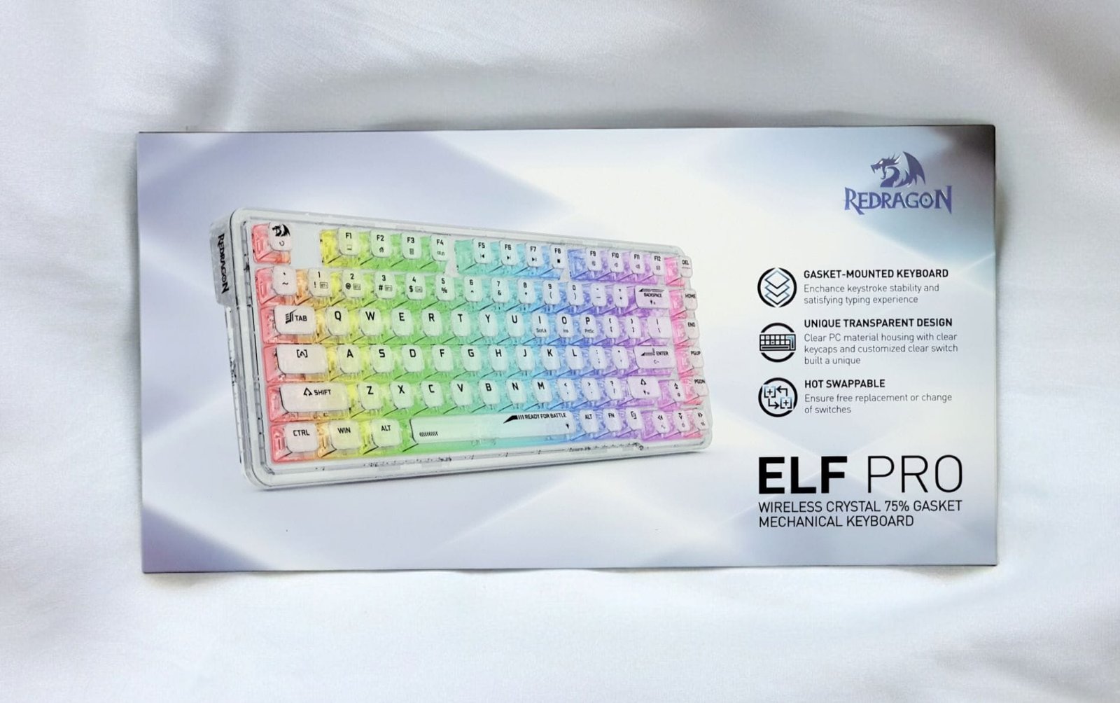 REDRAGON ELF PRO WIRELESS CRYSTAL 75% GASKET RGB GAMING KEYBOARD K649CT-RGB-PRO thumbnail 27