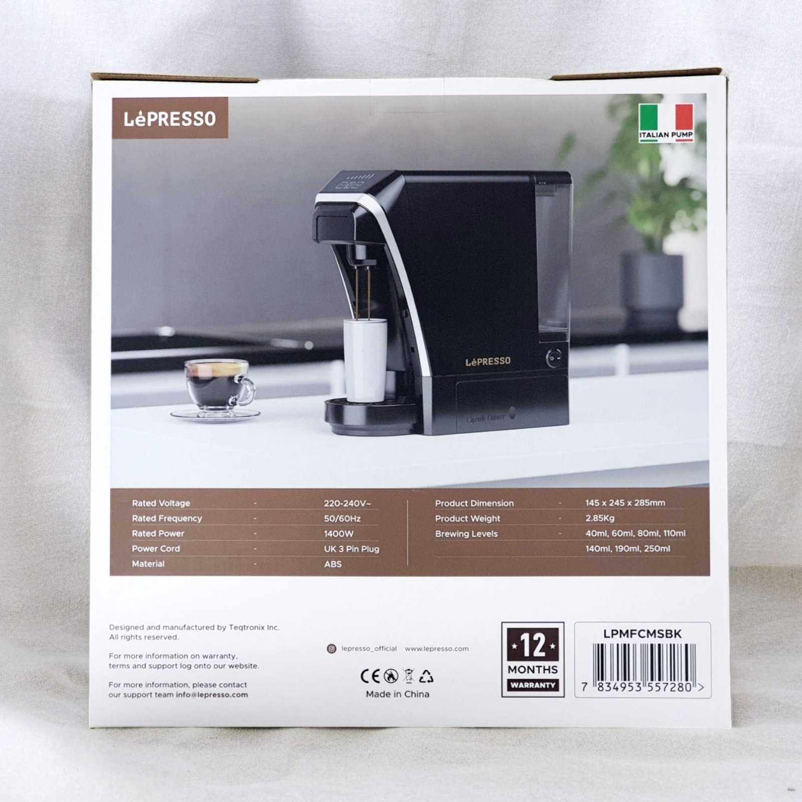 LEPRESSO MULTI CAPSULE TEA & COFFEE MACINE WITH ITALIAN PUMP/FLOW METER BLACK LPMFCMSBK thumbnail 5