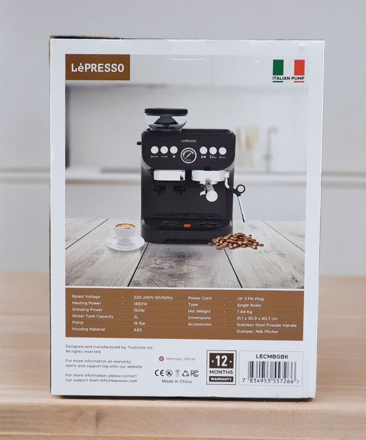 LEPRESSO SEMI AUTOMATIC ESPRESSO MACHINE WITH GRINDER & MILK STEAMER BLACK LECMBGBK thumbnail 7